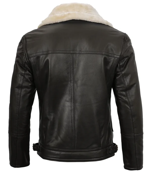 Real Lambskin Leather Jacket with Faux Shearling Collar