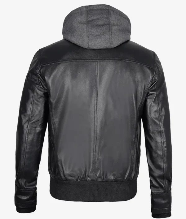 Black Leather Bomber Jacket –Back View