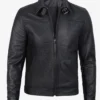 Luxe Noir Crocodile-Embossed Calfskin Jacket – Front View with Tailored Shirt Collar and Zip Closure