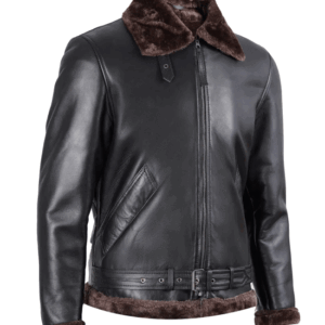 Real lambskin winter jacket for men with zip closure and plush collar