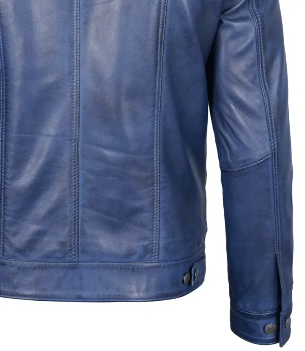 Blue Leather Trucker Jacket