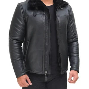 Real Lambskin Bomber Jacket with Faux Fur Lining – Winter Wear