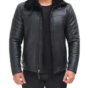 Real Lambskin Bomber Jacket with Faux Fur Lining – Winter Wear