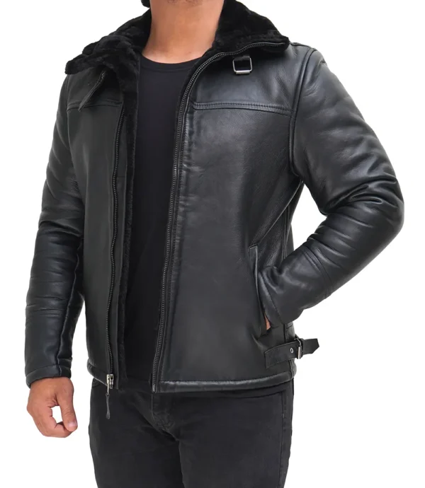Real Lambskin Bomber Jacket with Faux Fur Lining – Winter Wear