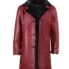 Real lambskin leather winter coat for men in maroon and black