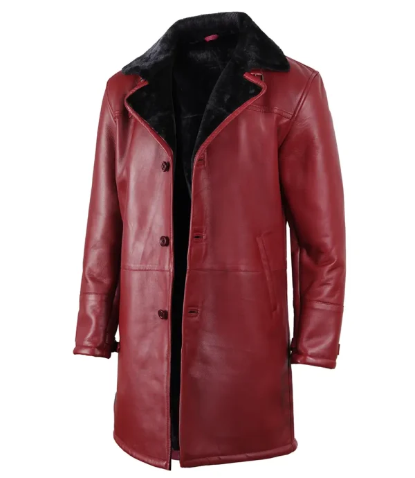 Real lambskin leather winter coat for men in maroon and black