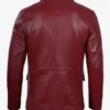 Maroon Leather Blazer – Front View with Notch Lapel