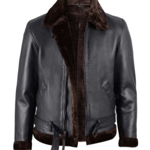 Real lambskin winter jacket for men with zip closure and plush collar