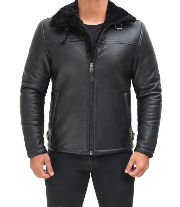 Real Lambskin Bomber Jacket with Faux Fur Lining – Winter Wear