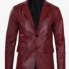 Maroon Leather Blazer – Front View with Notch Lapel