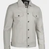 Off White Leather Trucker Jacket – Front View with Button Closure