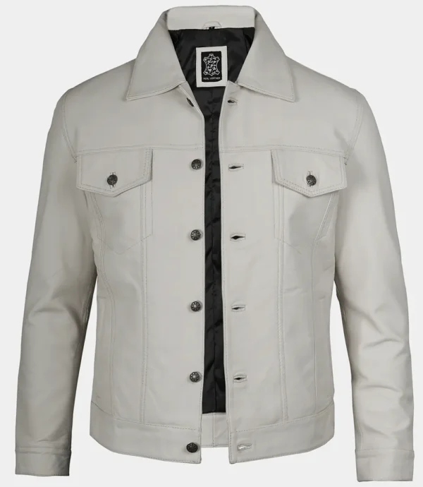 Off White Leather Trucker Jacket –
