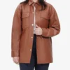 Relaxed Fit of Cognac Brown Oversized Leather Jacket with Full-Length Sleeves