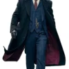 Black Wool Overcoat – Front View with Fur Collar