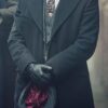 Black Wool Overcoat – Front View with Fur Collar