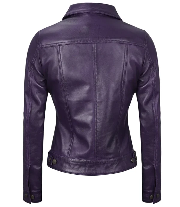 Purple Leather Trucker Jacket – Back View