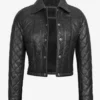 Diamond-Stitched Quilted Pattern on Black Leather Jacket