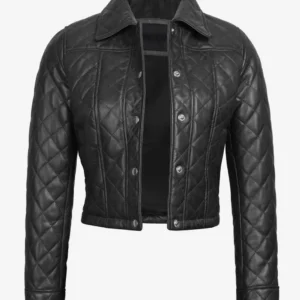 Diamond-Stitched Quilted Pattern on Black Leather Jacket