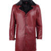 Real lambskin leather winter coat for men in maroon and black