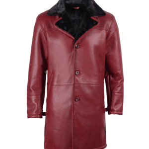 Real lambskin leather winter coat for men in maroon and black
