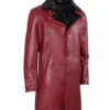 Real lambskin leather winter coat for men in maroon and black