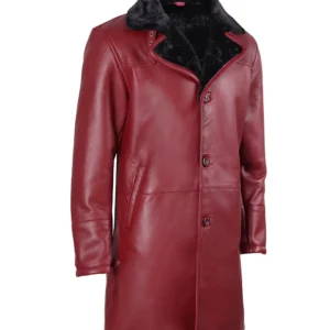 Real lambskin leather winter coat for men in maroon and black