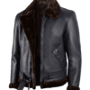Real lambskin winter jacket for men with zip closure and plush collar
