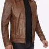 Reeves Men's Chocolate Brown Leather Jacket – Front View with Zip Closure