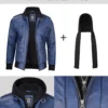 Blue Wax Leather Jacket with Removable Hood – Front View