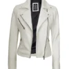Off-White Leather Moto Jacket – Front View with Asymmetrical Zipper