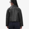 oversized black leather biker jacket with asymmetrical zip