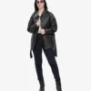 Oversized Leather Jacket with Adjustable Belt and Large Flap Pockets