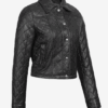 Diamond-Stitched Quilted Pattern on Black Leather Jacket