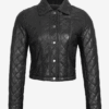 Diamond-Stitched Quilted Pattern on Black Leather Jacket