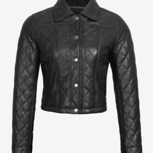 Diamond-Stitched Quilted Pattern on Black Leather Jacket