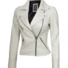 Off-White Leather Moto Jacket – Front View with Asymmetrical Zipper
