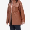 Relaxed Fit of Cognac Brown Oversized Leather Jacket with Full-Length Sleeves