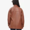 Relaxed Fit of Cognac Brown Oversized Leather Jacket with Full-Length Sleeves