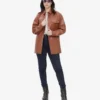 Relaxed Fit of Cognac Brown Oversized Leather Jacket with Full-Length Sleeves