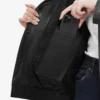 Relaxed Fit of Black Oversized Leather Trucker Jacket with Adjustable Waist