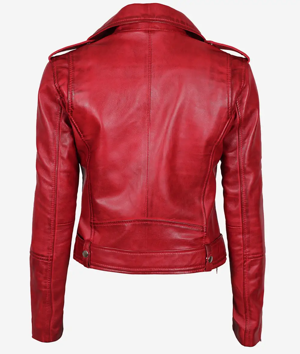 Red Moto Leather Jacket – Back View