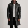 Floyd Black Leather Puffer Coat – Front View with Detachable Hood