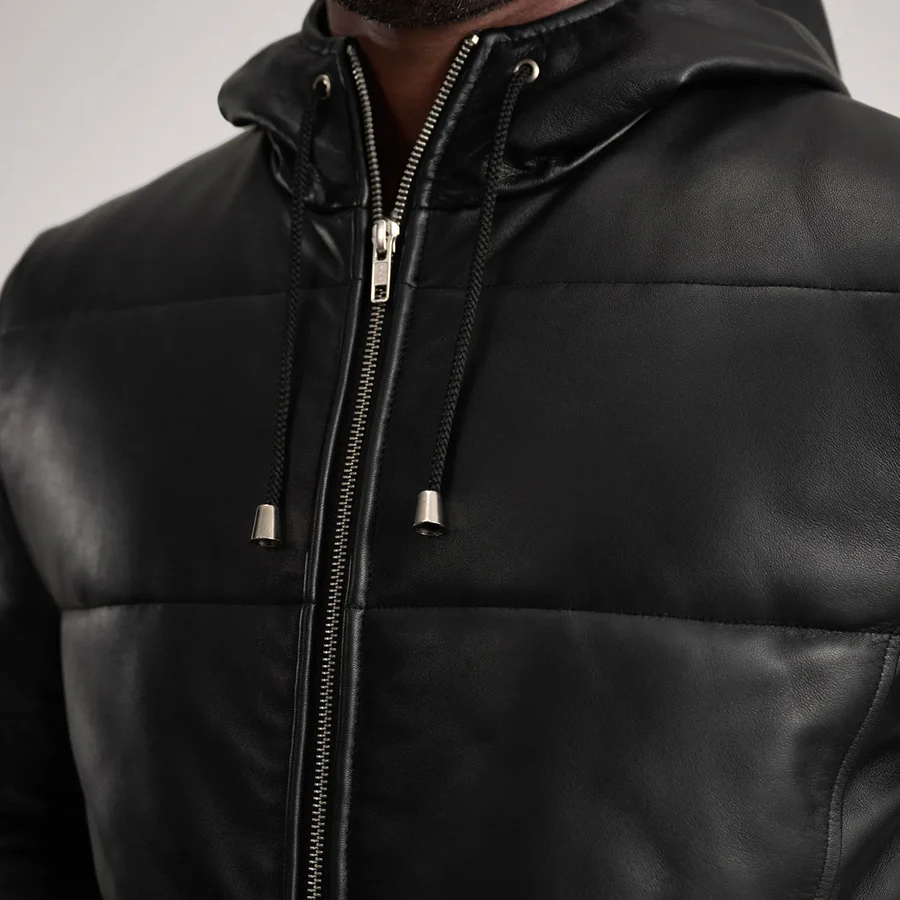 Floyd Black Leather Puffer Coat