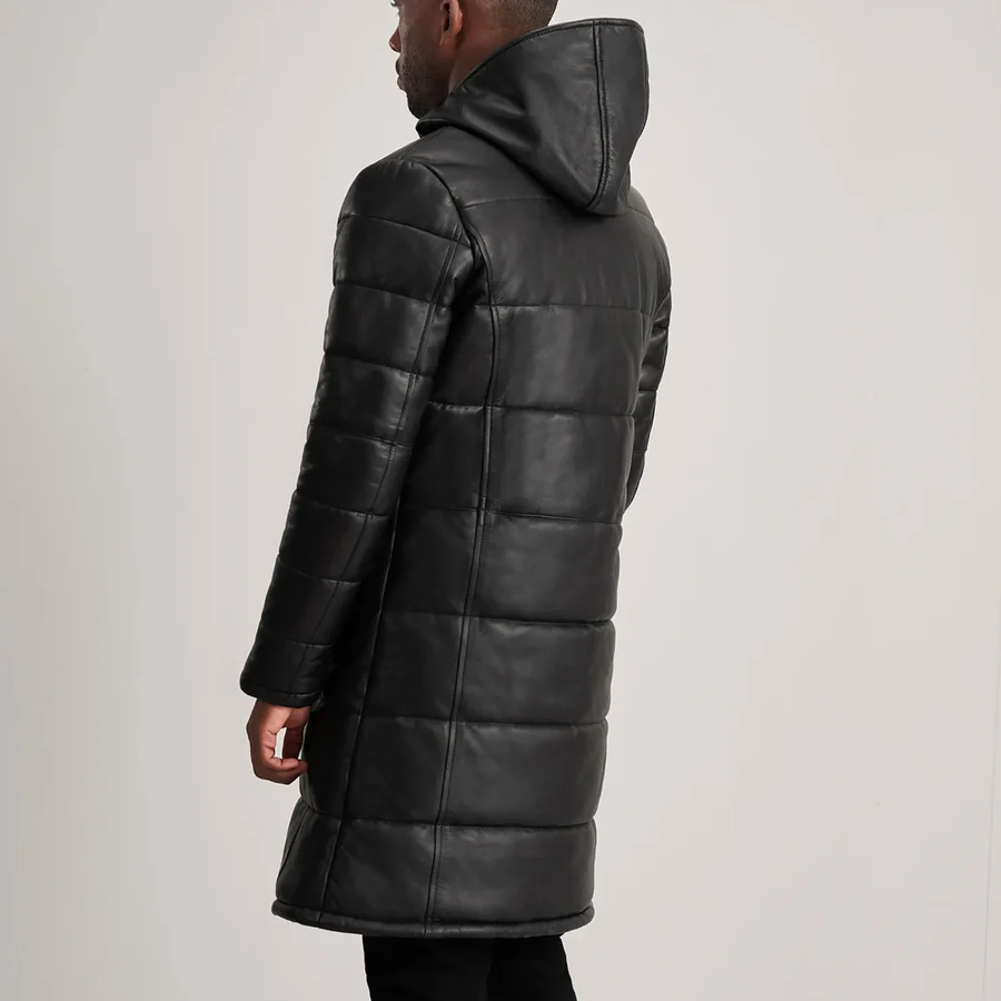 Floyd Black Leather Puffer Coat