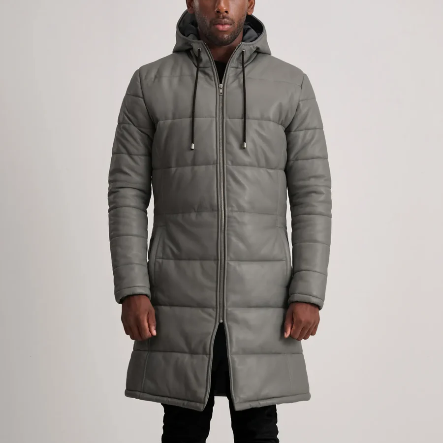 Floyd Grey Leather Puffer – Front Profile Showing Monochromatic Design
