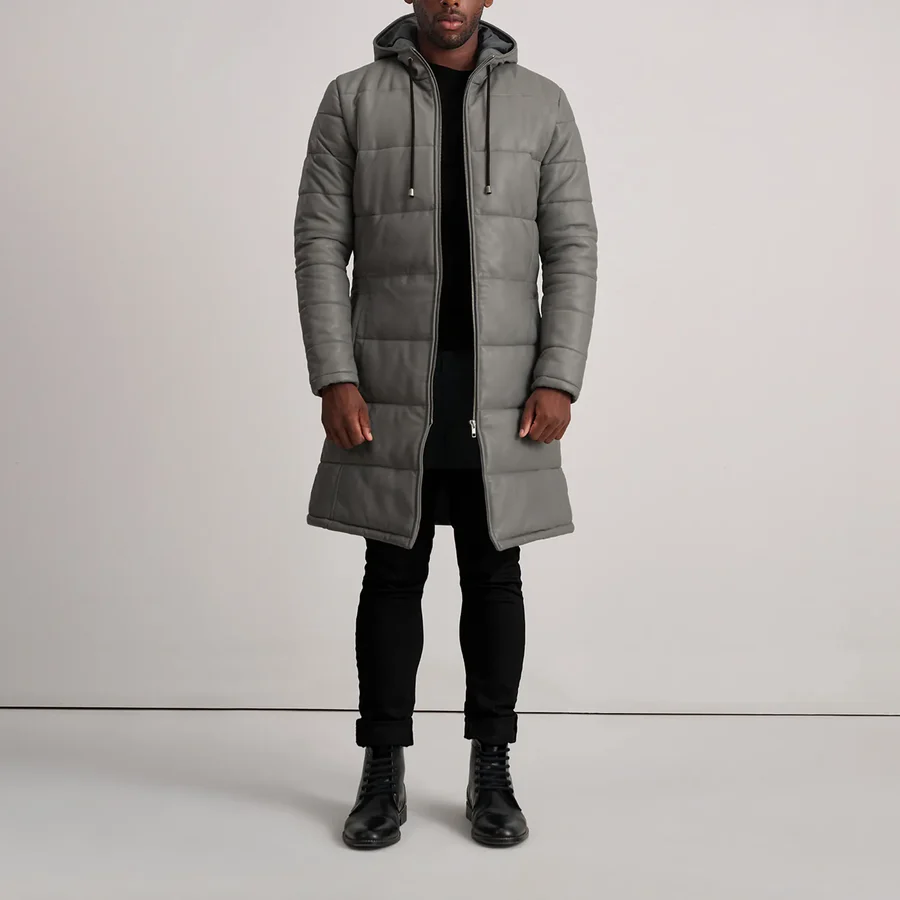 Floyd Grey Leather Puffer – Front Profile Showing Monochromatic Design