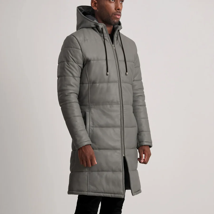 Floyd Grey Leather Puffer – Front Profile Showing Monochromatic Design