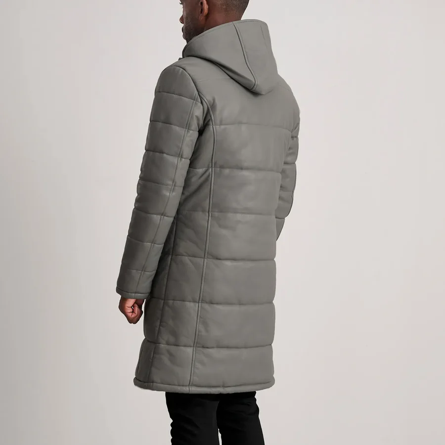 Floyd Grey Leather Puffer – Back Profile Showing Monochromatic Design
