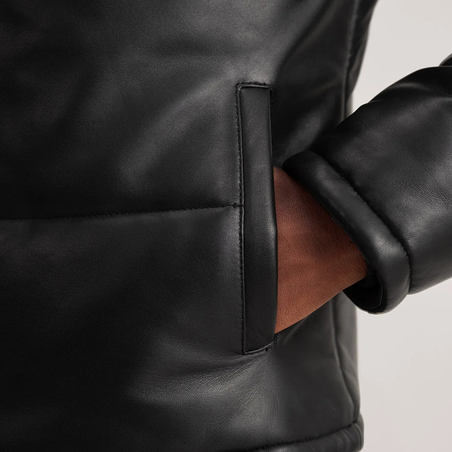 Gordon Black Leather Puffer Jacket