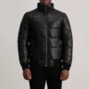 Lucas Black Leather Bomber – Front Profile Showing High Neck Design